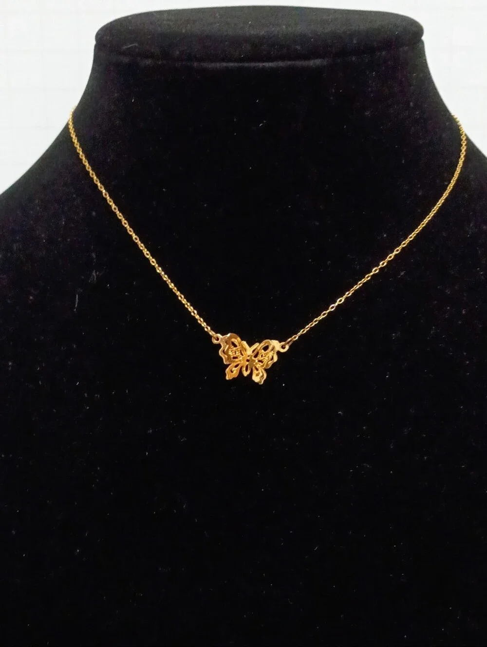 Gold Toned Filigree Butterfly Necklace, Butterfly Hat Pin and Earrings
